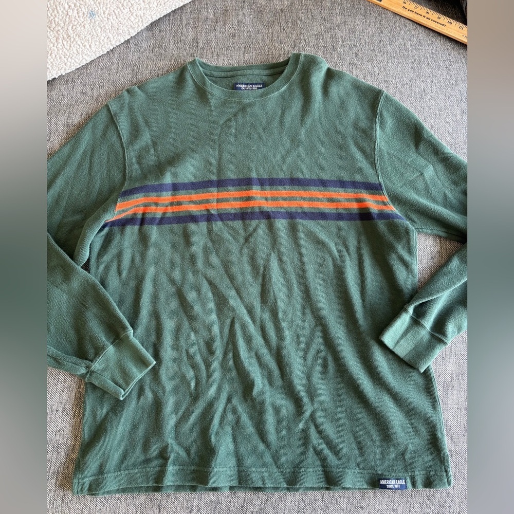 Y2k american eagle ribbed striped crew neck shirt mens large